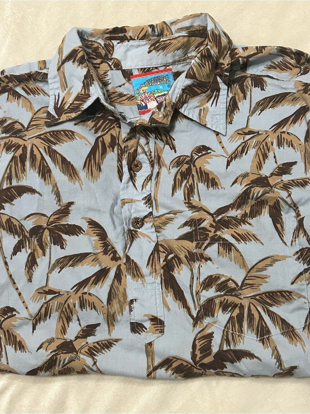Reyn Spooner Joe Kealohas Hawaiian Shirt Mens M Blue Palm Tree Cotton Aloha Vtg